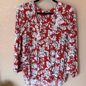 Fun2Fun 2XL Burnt Orange Floral Blouse – V-Neck